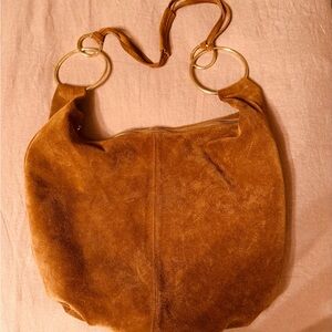 Chic Tan Suede Marlon Hobo Bag with Gold Accents